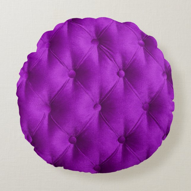 Violet paarse velvet capitone textiel background rond kussen (Voorkant)