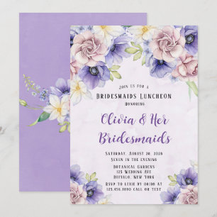 Violet Paarse Waterverf Floral Bridesmaids Lunch Kaart