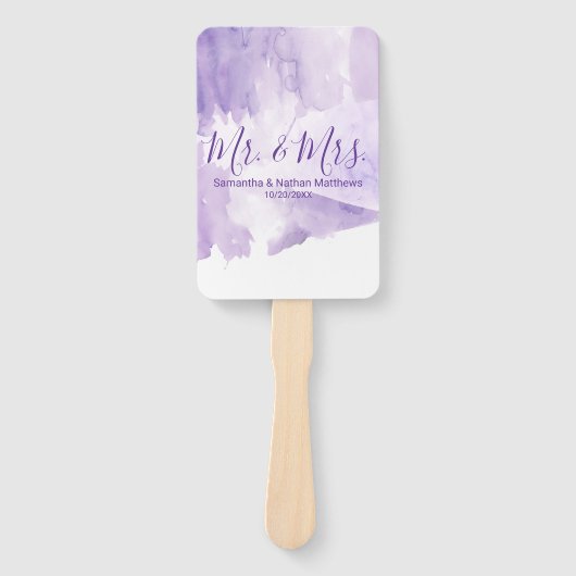 Violet Paarse Waterverf splash bruiloft programma' Handwaaier (Voorkant)