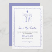 Violet Paarse Whimsical Doodle Lijst Save the Date Kaart (Voorkant / Achterkant)