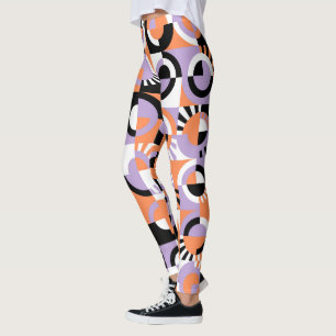 Violet Paarse Zwart Sinaasappel Mideeuwse Kunstpat Leggings