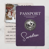 Violet Paarse Zweden Paspoort Bewaar de datum Save The Date (Voorkant / Achterkant)