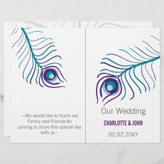 violet paon bi pli programme de mariage (Devant / Derrière)