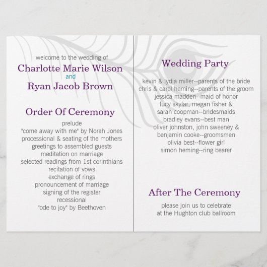 violet paon bi pli programme de mariage (Dos)