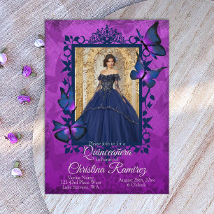 Violet, Papillon bleu Quinceanera Invitation