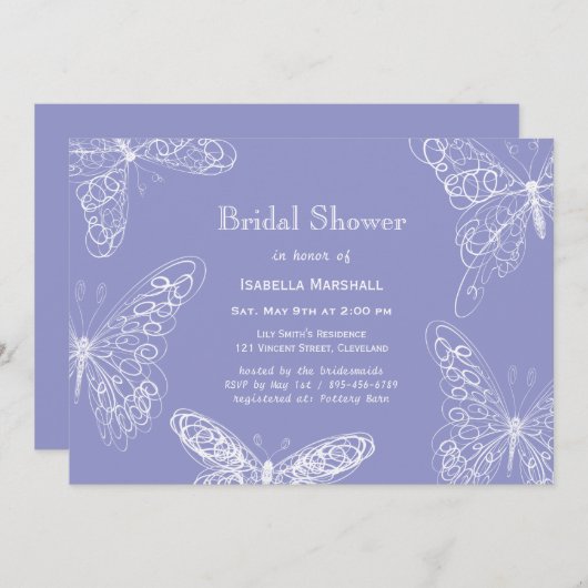 Violet Papillon nuptiale douche invitation (Devant / Derrière)