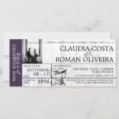 Violet Paris Mariage Boarding Pass Invitation (Devant)