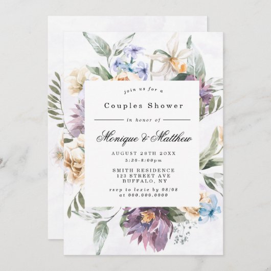 Violet Peony Fleurs sauvages Couples Invitations d (Devant / Derrière)