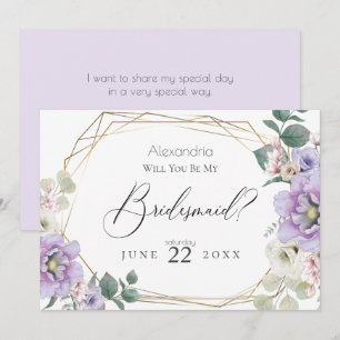 Violet Peony Flowers word mijn Bridesmaid Kaart