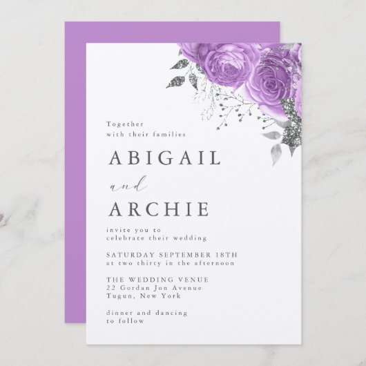 Violet Peony Wedding Kaart (Voorkant / Achterkant)