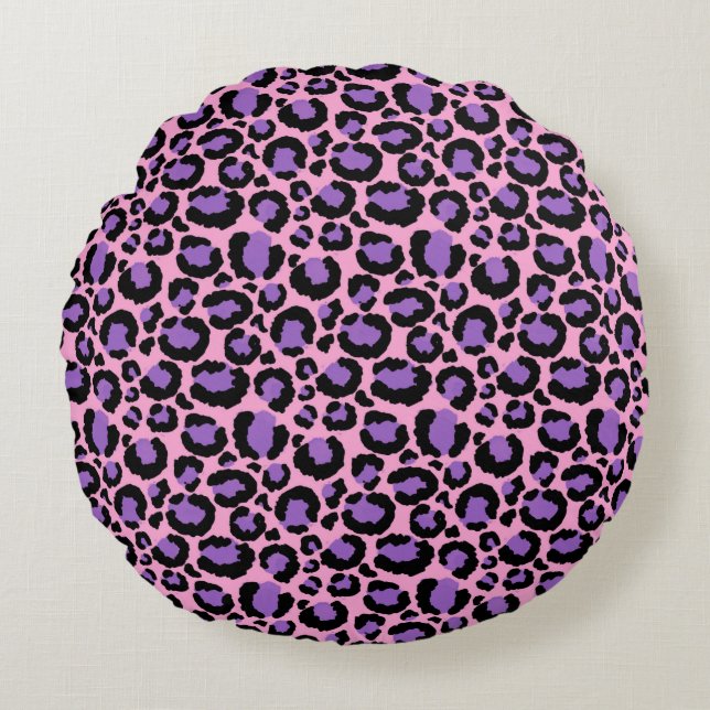 Violet Pink Cheetah Leopard Pattern Dierenvriend Rond Kussen (Voorkant)