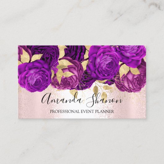 Violet Pink Gold Flower Logo Event Planner QRCode Visitekaartje (Voorkant)