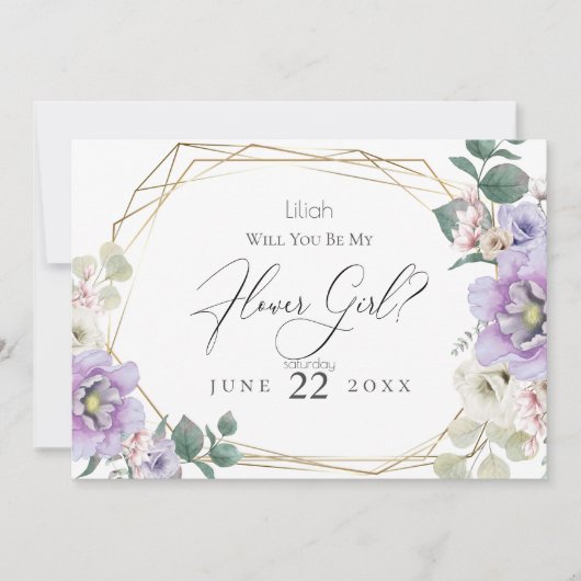 Violet Pioen Rozen  Wil Je Mijn Bloemenmeisje Zijn Kaart (Voorkant)