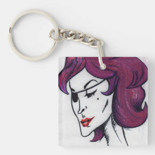 Violet Pirate Lady Paarse Haar Gothic Originele Ku Sleutelhanger