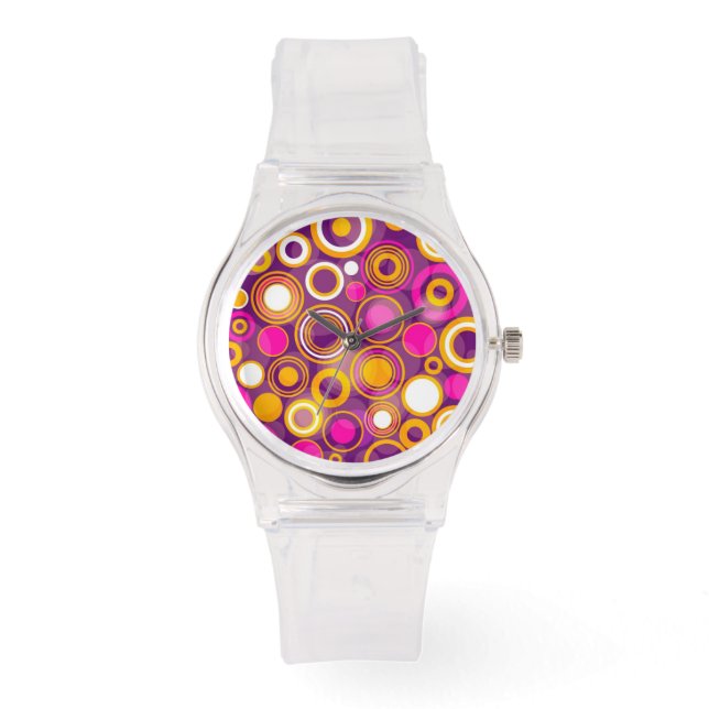 Violet Polka Dot Pattern Horloge (Voorkant)