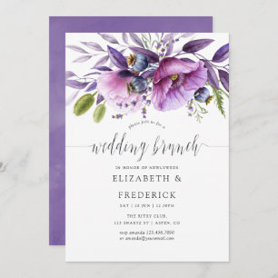 Violet Poppy Floral Wedding Brunch Uitnodiging
