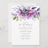 Violet Poppy Floral Wedding Kaart (Voorkant)