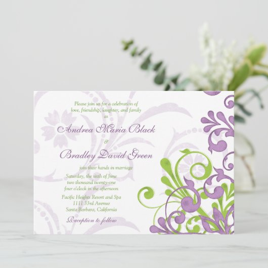 Violet pourpre citron vert Faire-part de mariage f (Debout devant)