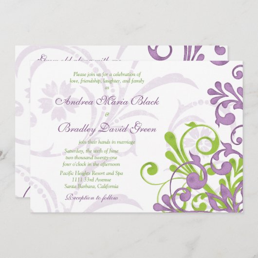 Violet pourpre citron vert Faire-part de mariage f (Devant / Derrière)