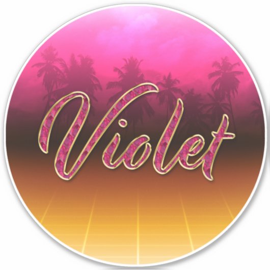 Violet prénom nom autocollant Sticker or rose (Devant)