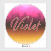 Violet prénom nom autocollant Sticker or rose (Feuille)