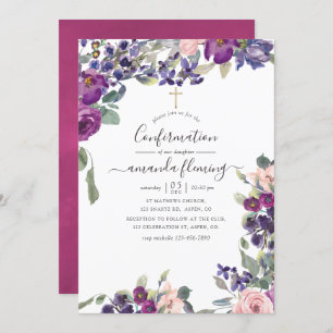 Violet, Pruim en Blush Bloemen Bevestiging Kaart