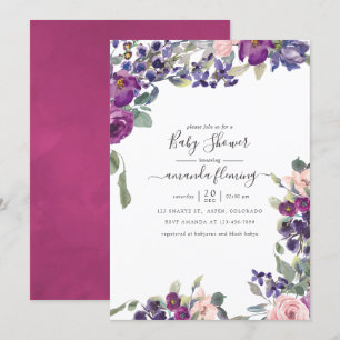 Violet, pruimel en blush Floral Baby shower Kaart