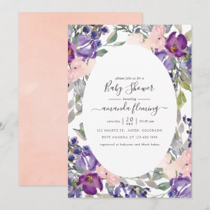 Violet, pruimel en blush Floral Baby shower Kaart