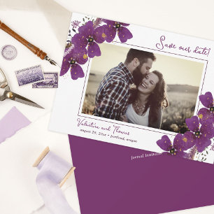  Violet Purple Flowers Save the Date Aankondiging