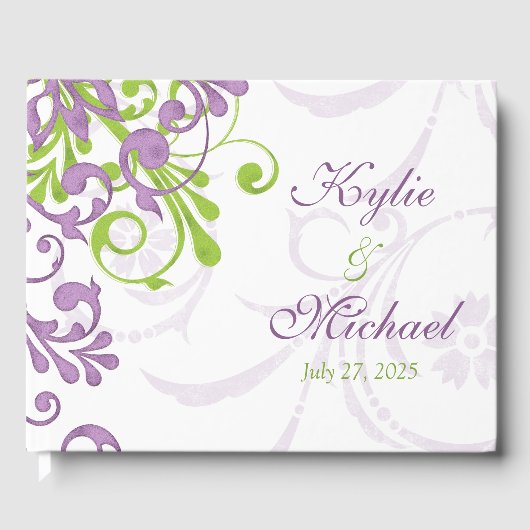 Violet Purple Lime Green Floral Mariage livre d'hô (Recto)