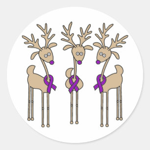 Violet Ribbon Reindeer (Hodgkin-lymfoom) Ronde Sticker