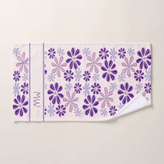 Violet rose Indigo Doodle Fleur Monogramme (Serviette à main)