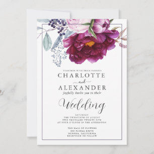 Violet rouge Floral Invitations de mariage botaniq
