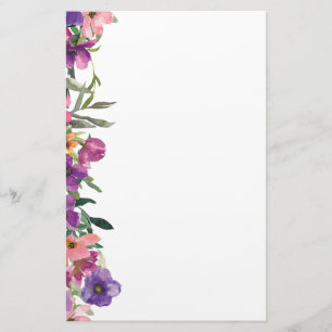 Violet Roze en Blue Floral Garden Border Briefpapier