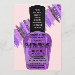 Violet Roze Glitter Nail Polish Spa Dag Verjaardag Kaart