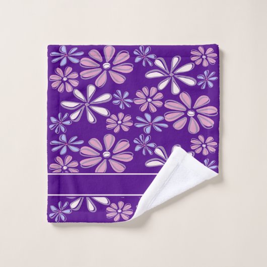 Violet Roze Indigo Bloem Doodle Monogrammed Bad Handdoek (Wasdoekje)