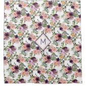 Violet roze lavender Rozen Monogram Douchegordijn (Voorkant)