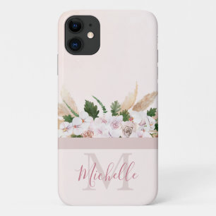  Violet Roze monogram en naam iPhone 11 Hoesje