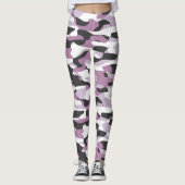 Violet roze Paars grijs wit Camouflage Patroon Leggings (Voorkant)