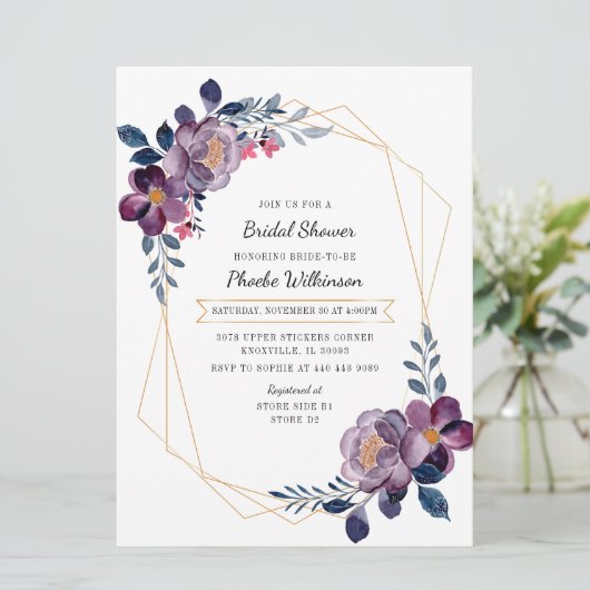 Violet Rustique Floral Invitation à la douche nupt (Debout devant)