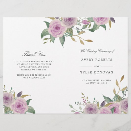Violet & Sage Folded Wedding Program (Voorkant)