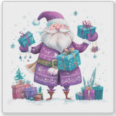 Violet Santa verspreidt vreugde met geschenken Sticker (Voorkant)