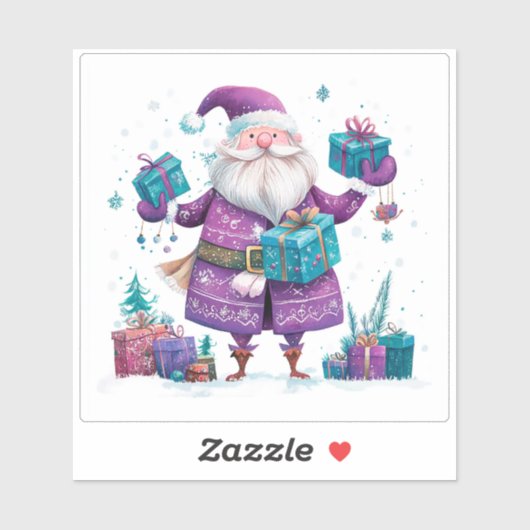 Violet Santa verspreidt vreugde met geschenken Sticker (Vel)