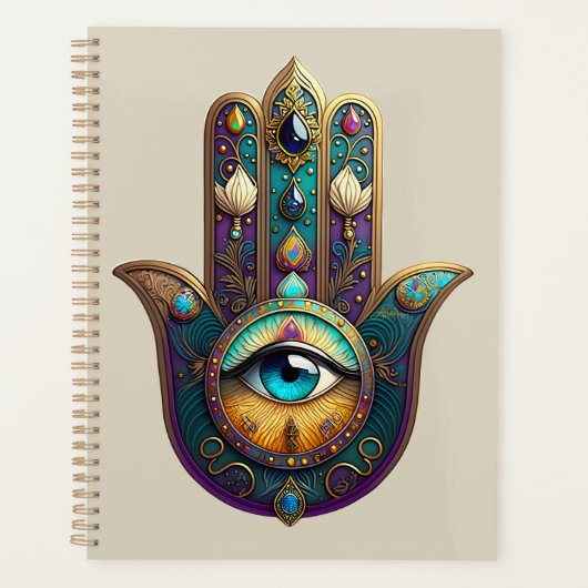 Violet sarcelle doré Hamsa avec troisième œil turq (Devant)
