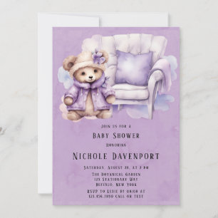Violet Schattige Teddy Bear Stoel Meisje Baby show Kaart