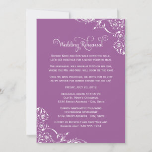  Violet Scroll Wedding Rehearsal and Dinner Kaart
