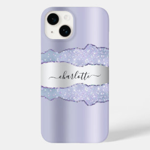 Violet Silver agate marble Name script Case-Mate iPhone 14 Hoesje
