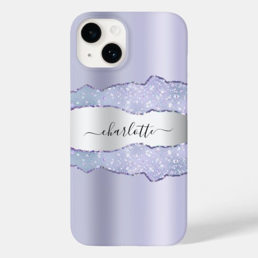 Violet Silver agate marble Name script Case-Mate iPhone Case (Achterkant)