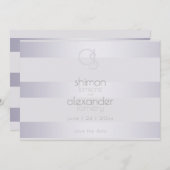 Violet Silver Shimmer Stripes Monogram2 Save The Date (Voorkant / Achterkant)