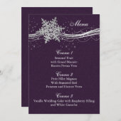 violet Silver Snowflakes Carte menu mariage hiver (Devant / Derrière)